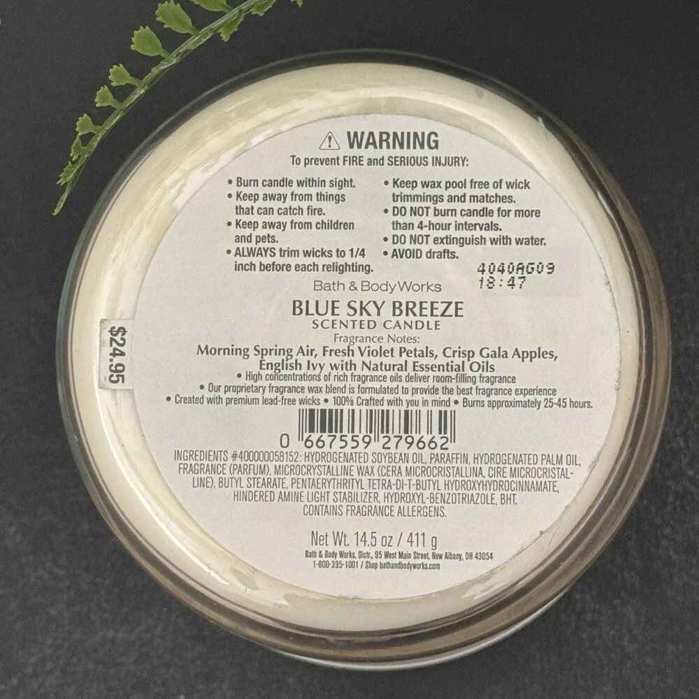 BBW Blue Sky Breeze Bath & Body Works 3 Wick Candle